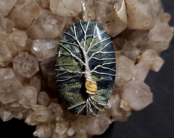 Alaskan Gold Nugget, Kambaba Jasper & Sterling Silver Tree Of Life pendant (#GT-398)