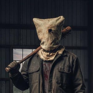 Campfire Killer Sack Mask  Retro Slasher Horror Hood