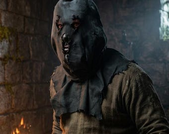 Fuel Sack Mask  Gritty Texture Horror Hood Distressed Burlap