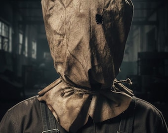 Handmade Canvas Sack Mask: Weathered Horror Costume