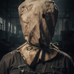 Máscara de saco de lona hecha a mano: disfraz de terror desgastado