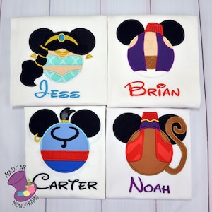 Princess -Shirt-Magic- Carpet-Inspired-Mouse- Ears - Applique - Shirt - Parks -  Genie - Family - Vacation -Trip-Head-Cruise-Matching