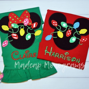 Mouse Christmas - Lights - Mickey -shirt- Inspired - Ears - Merry -Applique - T-Shirt -Photo - Minnie- Cruise - Family - Vacation -Trip