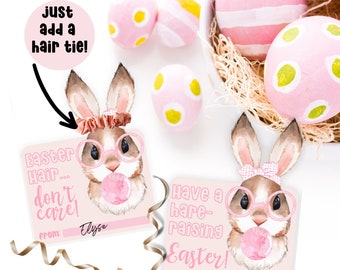 Easter Scrunchie Holder, Hair Stylist Present, Candy-Free Basket Filler for Kids, Bunny Lover Gift Tag, Hair Tie Display Card, Party Favor