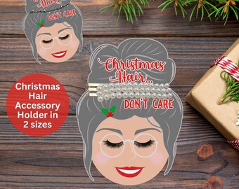 Christmas Scrunchie Holder, Hair Tie Display Card, Stocking Stuffer, Gift for Teacher, Mrs. Claus Messy Bun, Holiday Party Favor