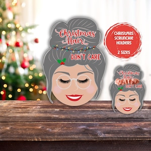 Weihnachten Scrunchie Halter, Haarschleife Display Karte, Strumpf Stuffer, Geschenk für Lehrer, Frau Claus Messy Bun, Urlaub Partybevorzugung