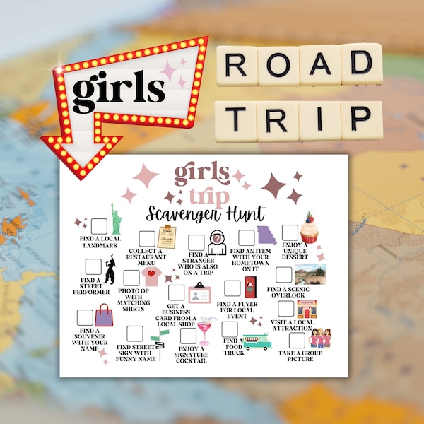 Girls Trip Scavenger Hunt, Vacation Road Trip Game, Girls Weekend Activity, Bachelorette Party Printable