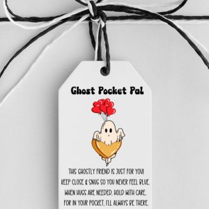 Pocketknuffel voor Halloween, Ghost Pocket Pal, draagbaar teken van vriendschap, Thinking of You-cadeau, pockettoken, afdrukbaar cadeaukaartje