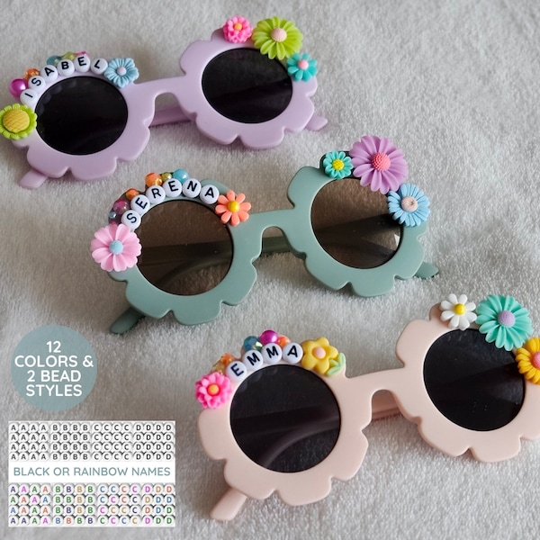 Flower Sunnies for Kids, Floral Sunglasses, Flower Girl Gift, Personalized Name Frames, Spring Eyewear, Summer Party Favor, Custom Shades