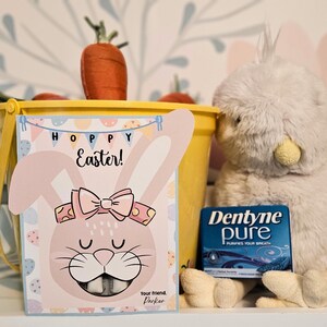 Bunny Ears Easter-tag, afdrukbaar kauwgomkonijntje, paasmandvuller, klasfeestartikelen voor kinderen, eieren zoeken, snoepvrij traktatieidee