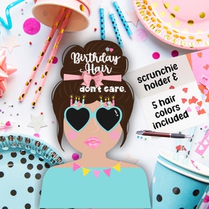 Porta-elastico per capelli di compleanno, espositore per elastici per capelli di compleanno Bougie, etichetta regalo per chignon spettinato, fermacoda per feste, biglietto di auguri per elastici per capelli