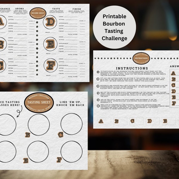 Print Your Own Bourbon Whiskey Tasting Template, Bourbon Whiskey Trail,  Blind Tasting Challenge game DIY, Digital Bourbon Party Games