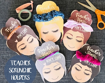 Scrunchie Holder for Teacher, Teacher Appreciation Gift, Hair Tie Backer Card,  Messy Bun Ponytail Holder Display, Back to School Printable