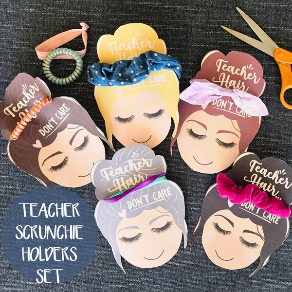 Scrunchie Holder for Teacher, Teacher Appreciation Gift, Hair Tie Backer Card,  Messy Bun Ponytail Holder Display, Back to School Printable