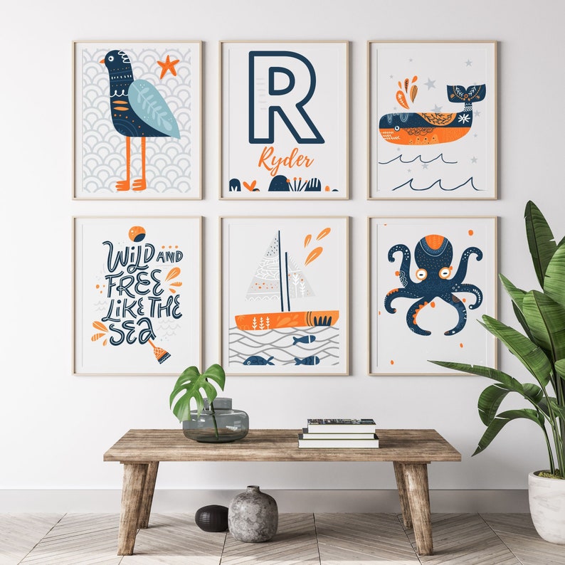 Ocean Nursery Decor Sea Life Wall Art Nautical Baby Shower Etsy
