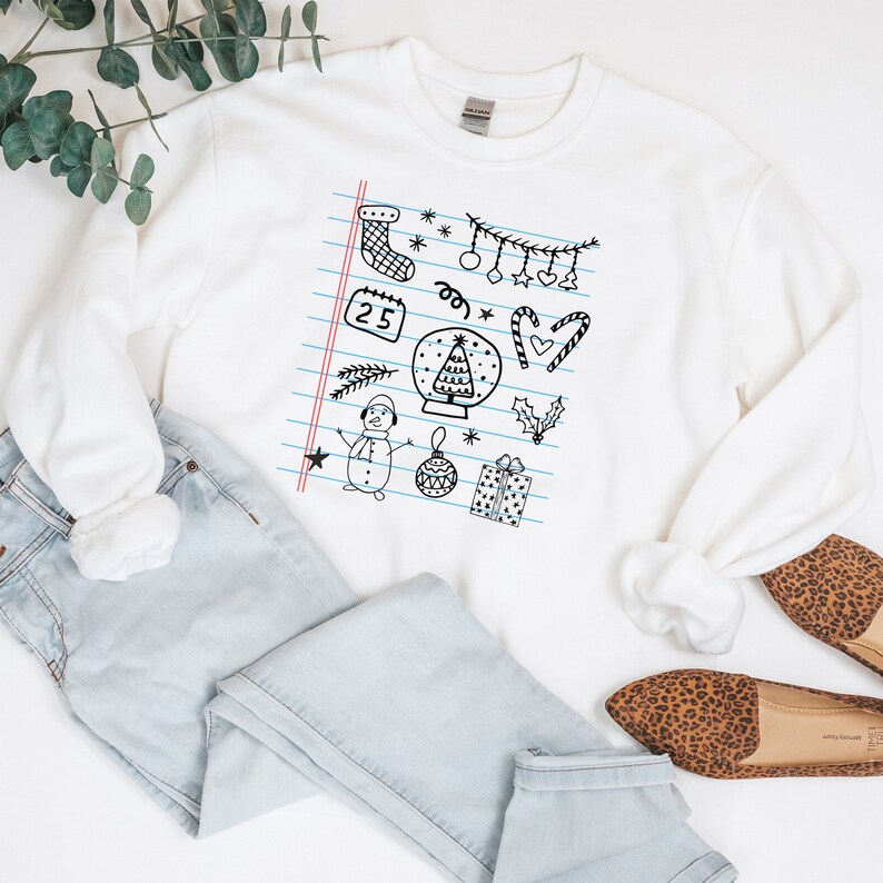 Christmas Doodle Shirt, Mommy and Mini Matching Tops, Cute Teacher Christmas Sweater, Sketch Pad Design, Gift for School Staff image 5