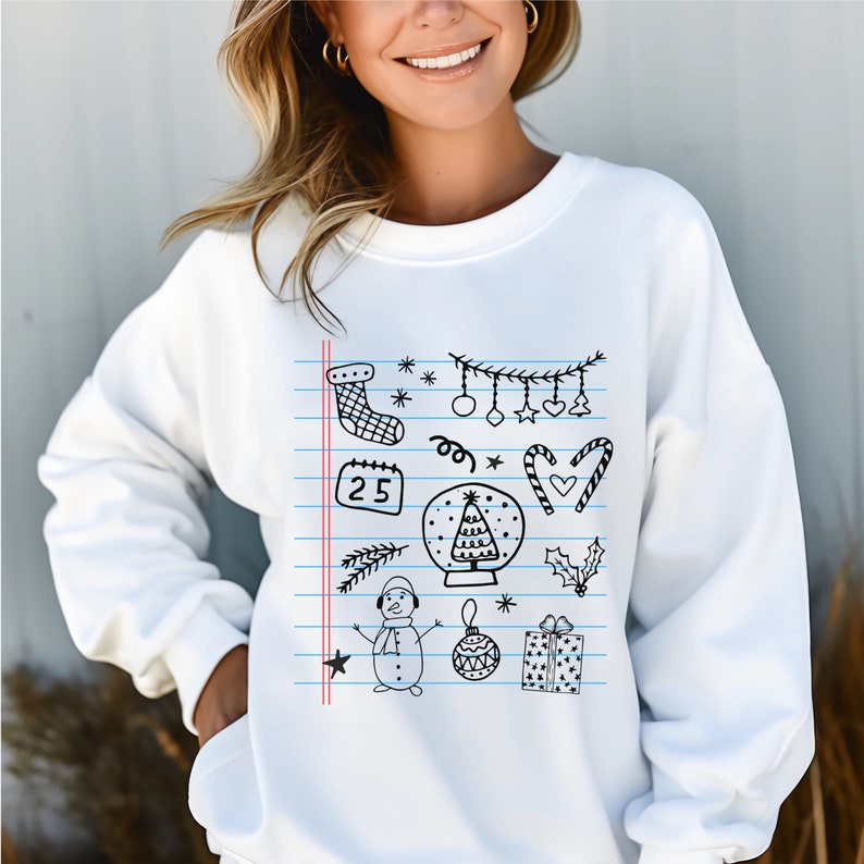 Christmas Doodle Shirt, Mommy and Mini Matching Tops, Cute Teacher Christmas Sweater, Sketch Pad Design, Gift for School Staff image 7