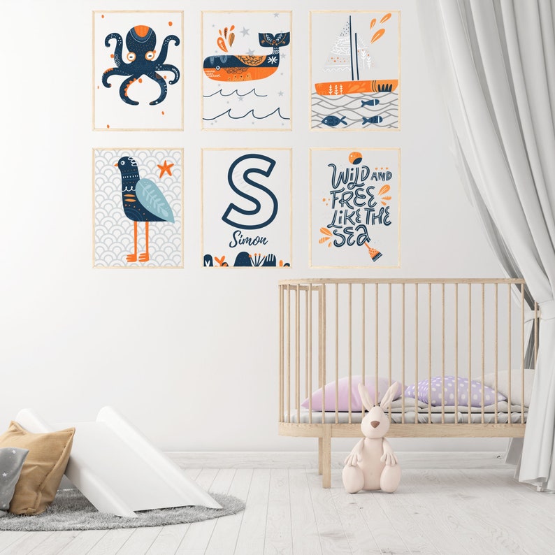 Ocean Nursery Decor Sea Life Wall Art Nautical Baby Shower Etsy