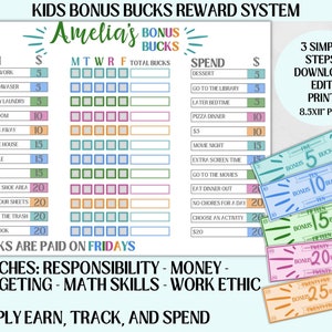 Reward Bucks for Kids, Mom Bucks, Good Behavior Game, Redeemable Pretend Play Money, Kids Chore Chart
