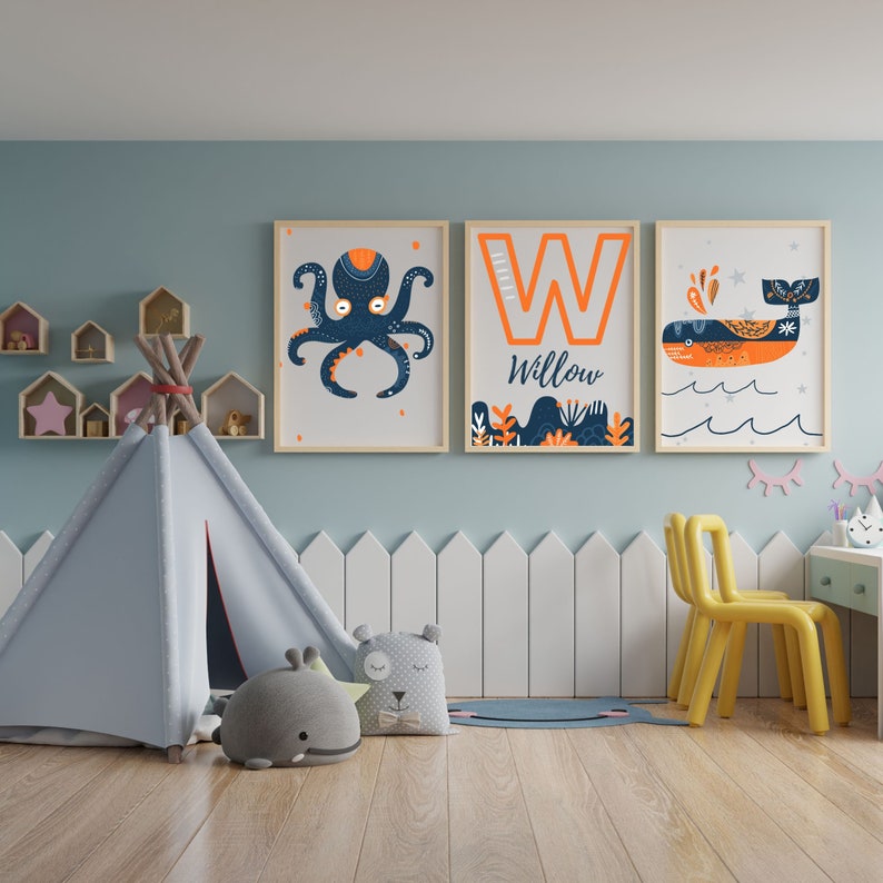 Ocean Nursery Decor Sea Life Wall Art Nautical Baby Shower Etsy