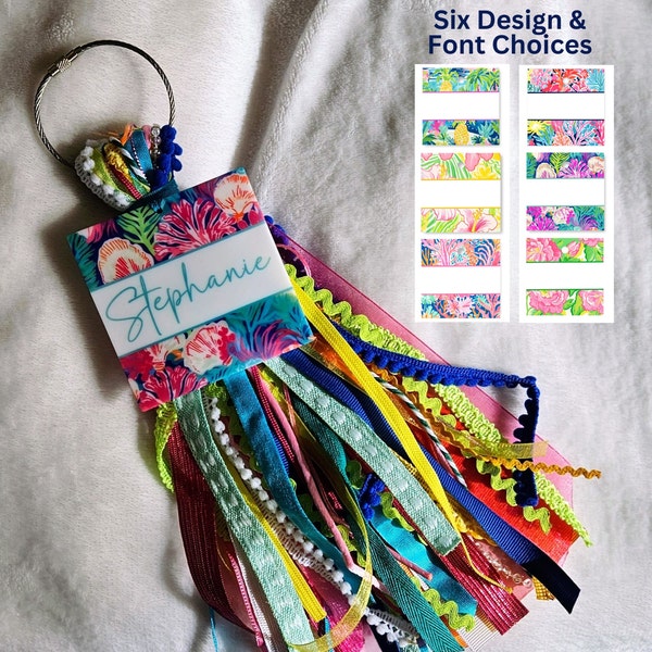 Tropical Bag Tag, Preppy Ribbon Charm, Pool Party Decor, Beach Keychain Accessory,  Summer Vacation Tassel, Diaper Bag Pull, Door Hanger