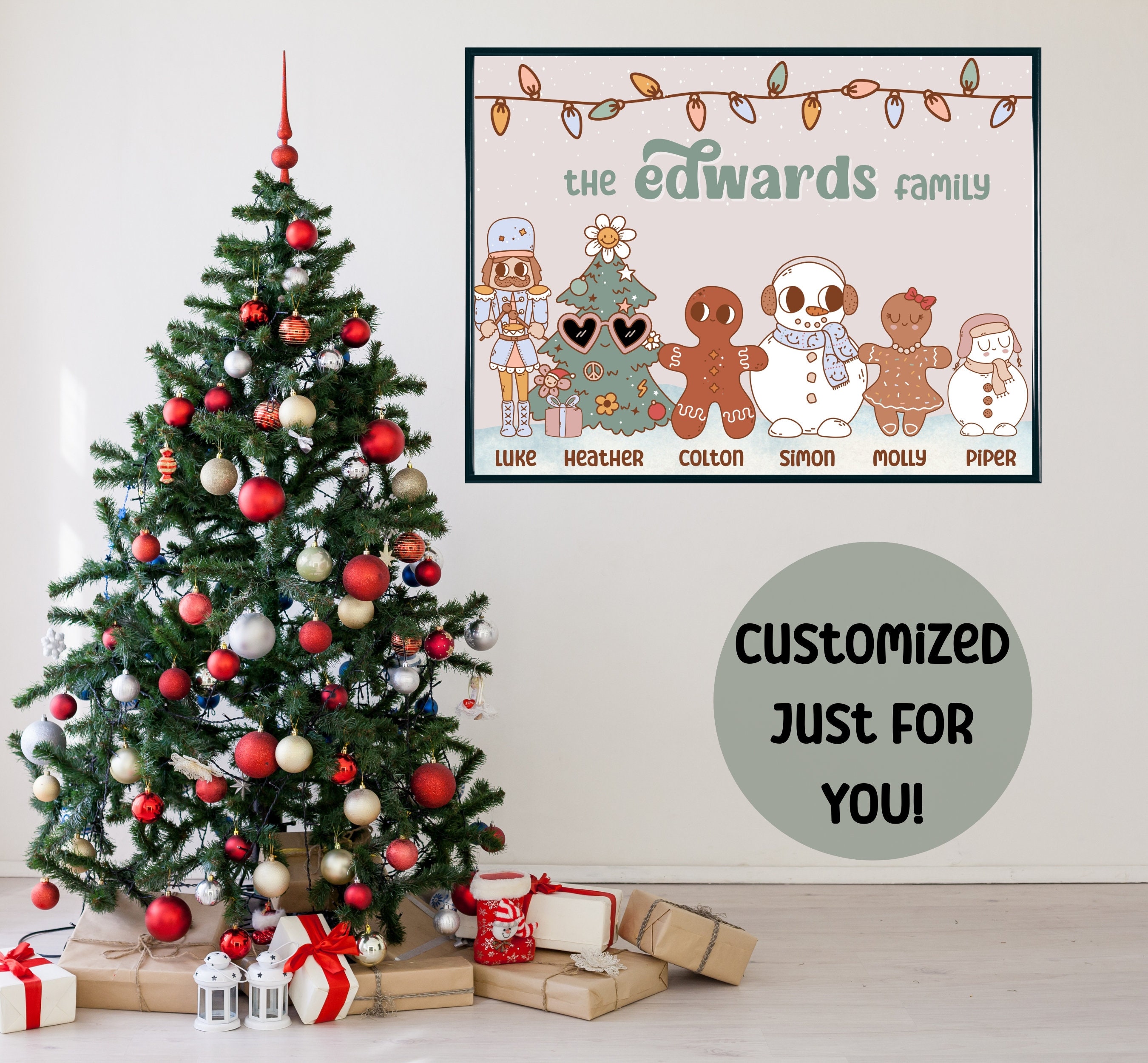 Groovy Christmas Family Portrait Personalized Holiday Art - Etsy UK