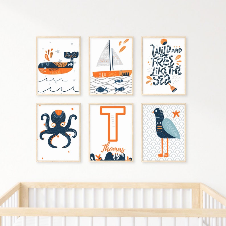 Ocean Nursery Decor Sea Life Wall Art Nautical Baby Shower Etsy