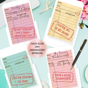 Bibliotheekkaart Valentijn, kaartcatalogus, snoepvrije valentijnskaarten voor kinderen, uitwisseling vriendschapsfeest, boekenwurm uitnodigen, waardering bibliothecaris,