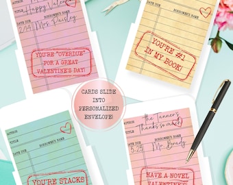 Tarjeta de biblioteca de San Valentín, catálogo de tarjetas, tarjetas de San Valentín gratis para niños, intercambio de regalos de amistad, invitación para amantes de los libros, agradecimiento a los bibliotecarios,