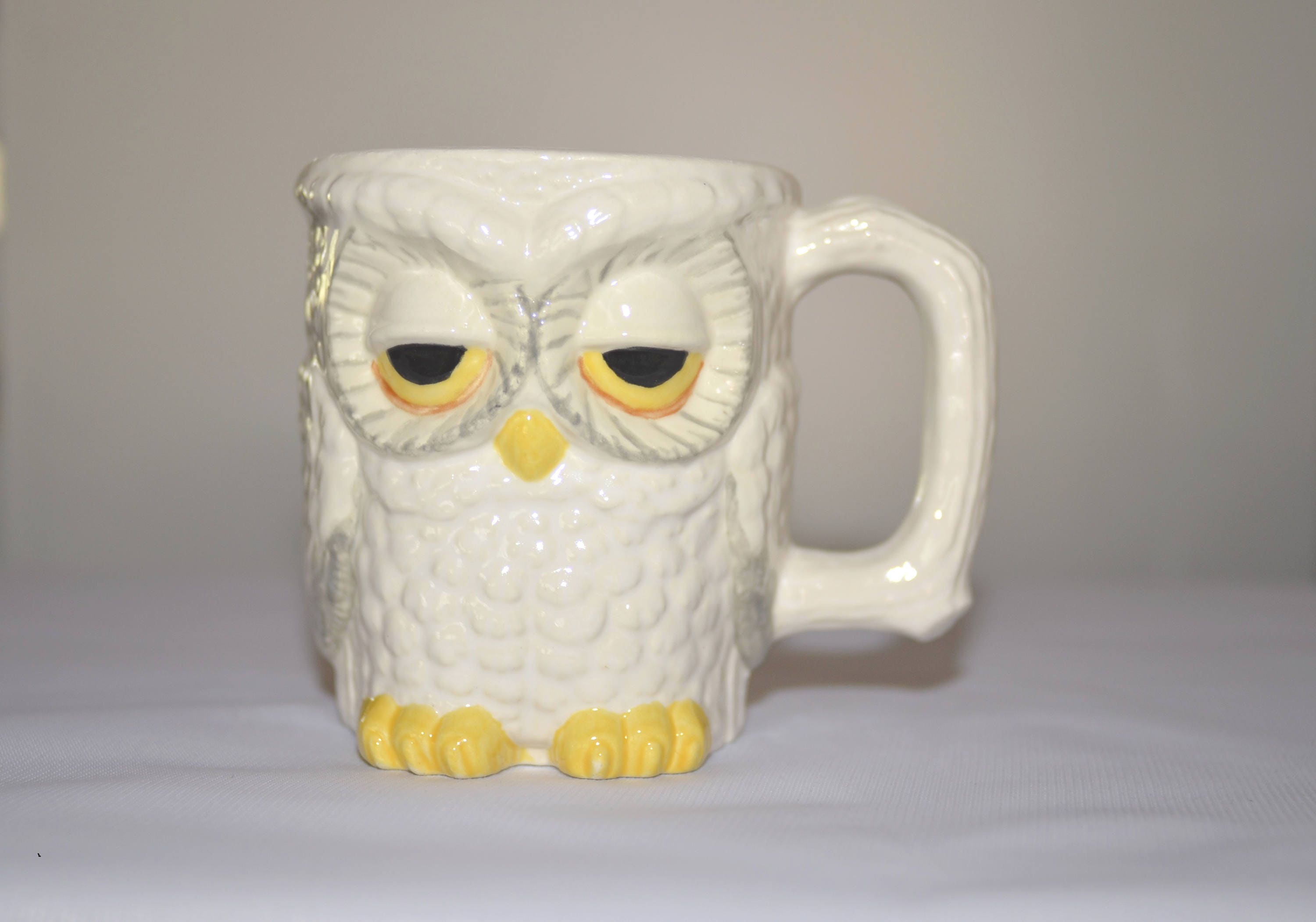 White and Grey Owl Mug Owl Coffee Mug Vintage Owl Mug | Etsy
