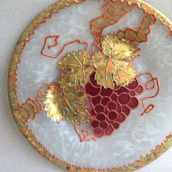 Hand Painted Large Glass Plate Wine Grape Decorative Plate Etsy