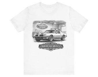 Serie Garage ¡Es más que un coche! Camiseta Pontiac Formula Firebird de 1974 ligeramente desgastada, serie Garage.