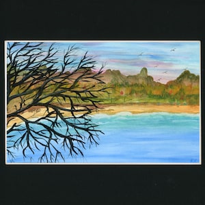 Black Sand Beach Sunset Colored Pencil Painting White 11x14 Etsy