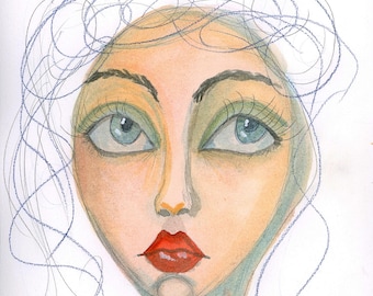Original Watercolor Portrait Painting | Expressive Woman Wall Art | "Tangled in Daylight" 8x8"