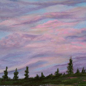 13x10 Original Blushing Sky pink clouds sunrise big sky relaxing landscape soft pastel signed one of a kind hand painted original wall art