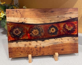 Handmade Acacia Charcuterie Resin River Board With Pinecones (18x12x7/8)