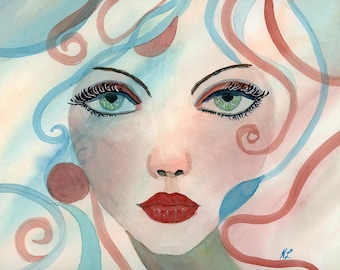 Softly Unraveling | Original Watercolor Portrait | Contemporary Abstract Face Painting 12x9