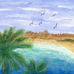 9x12 Original Coconut Cove Seascape Painting Watercolor Painting Original Seascape Artwork Coastal Artwork Trees Wall Art Sea Painting Art