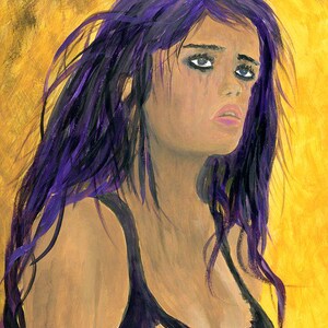 Purple Hair Woman Portrait: Original Acrylic Painting, Mental Health Art (9x12)