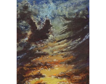 Original Pastel Painting: Sun Kissed Clouds Landscape (6.75x9)
