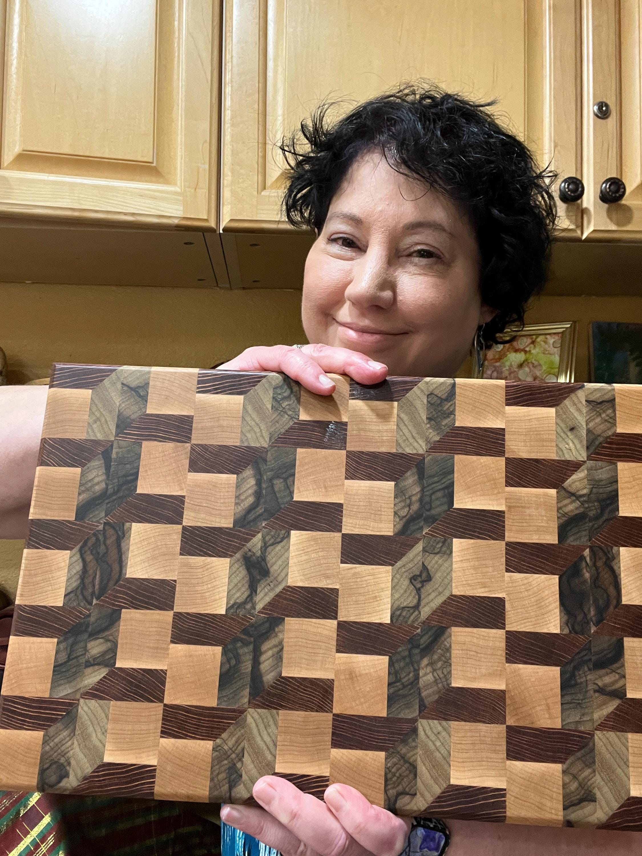 10x15.5 End Grain 3D Multi-colored Exotic Wood Cutting Board