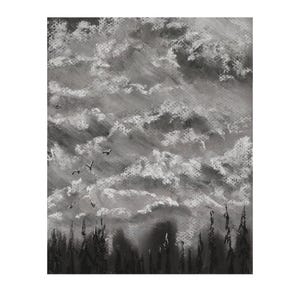 8x10 Original Moody Clouds signed original pastel one of a kind landscape impressionistic hand painted black and white big sky 1 of 1