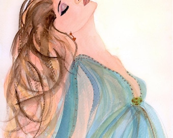 Original Weightless Reflective Emotional Feminine Portrait Healing Painting 9x12"