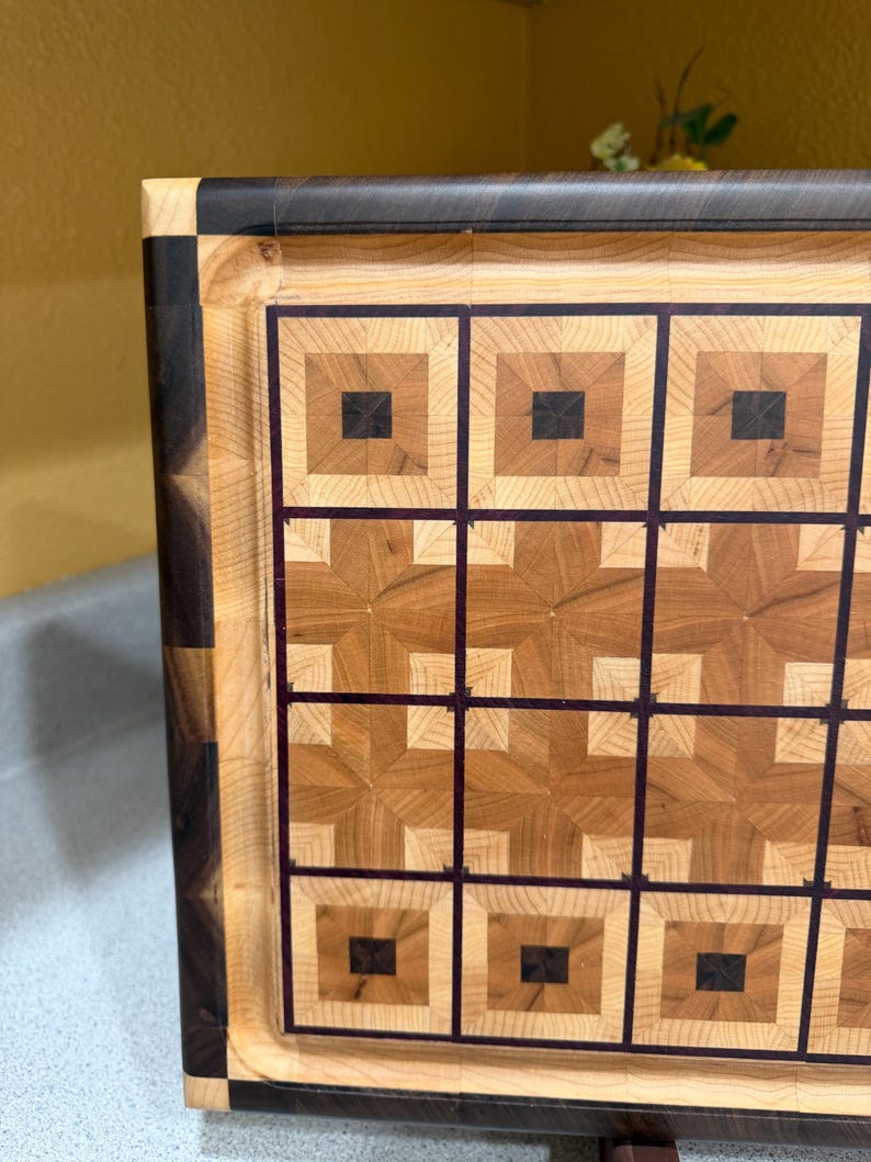 End Grain Cutting Board: Multi Wood Intricate Checkerboard Butcher ...