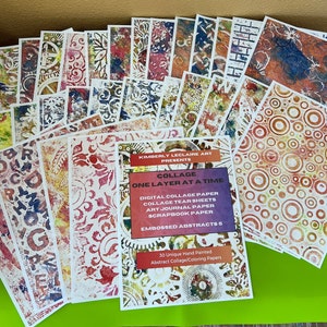 Livre de collage en papier numérique à télécharger Retraits abstraits en relief 5 feuilles de larme de journal indésirable peintes à la main originale polychrome fabrication de cartes de scrapbooking