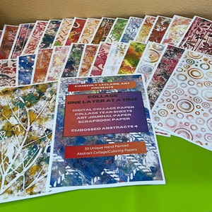 30 diseños de papel impreso con láser a color de 8,5 x 11 pulgadas, collage, libros con abstractos en relieve, 4 cuadernos basura pintados a mano, originales para hacer álbumes de recortes y tarjetas