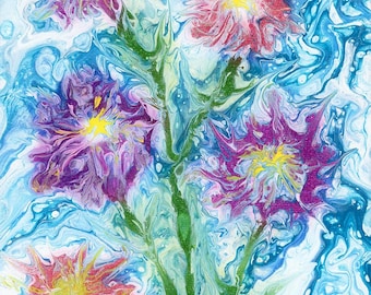Original Miniature Floral Painting – 5x7 Inch Canvas Art with Stand
