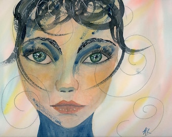 Peace in Progress | Original Watercolor Portrait | Modern Feminine Wall Art 12x9