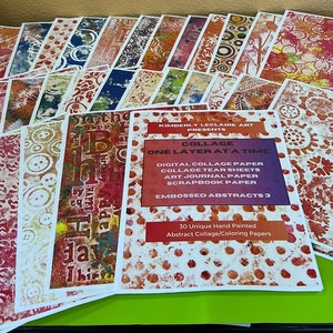 30 diseños de papel impreso con láser a color de 8,5 x 11 pulgadas, collage, libros, abstractos en relieve, 3 cuadernos basura, tarjetas para hacer álbumes de recortes originales pintadas a mano