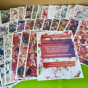 30 diseños de papel impreso con láser a color de 8,5 x 11 pulgadas, collage, libros con abstractos en relieve, 6 cuadernos basura pintados a mano, originales para hacer álbumes de recortes y tarjetas